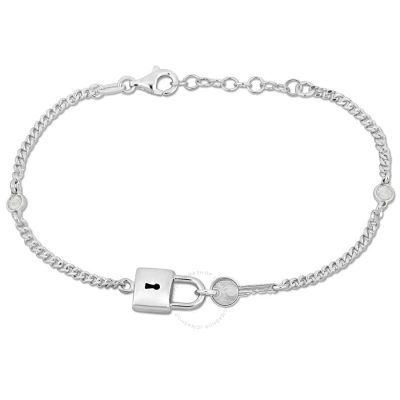 Amour Lock And Key Curblink Chain Bracelet In Sterling Silver In Gray