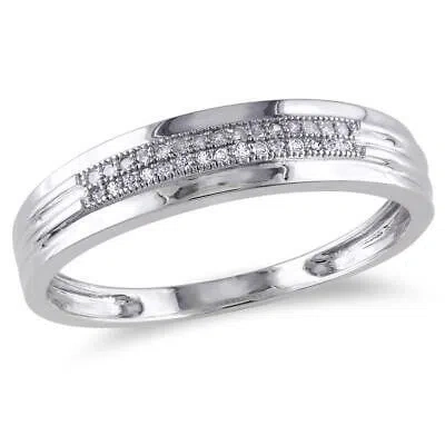 Pre-owned Amour Men's 1/10 Ct Tw Diamond Wedding Band In 10k White Gold