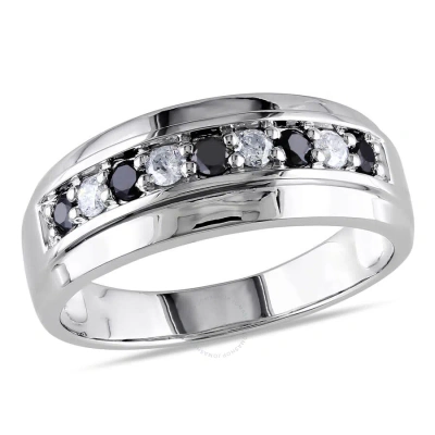 Amour Men's 1/2 Ct Tw Black And White Diamond Wedding Band In 10k White Gold In Gray