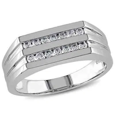 Pre-owned Amour Men's 1/3 Ct Tw Diamond Triple Row Ring In 10k White Gold In Check Description