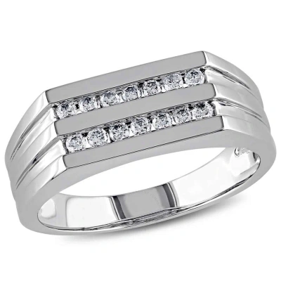 Amour Men's 1/3 Ct Tw Diamond Triple Row Ring In 10k White Gold In Gold / White