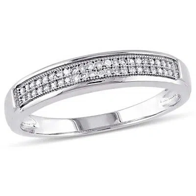 Pre-owned Amour Men's 1/8 Ct Tw Diamond Double Row Wedding Band In 10k White Gold In Check Description