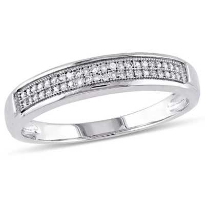 Amour Men's 1/8 Ct Tw Diamond Double Row Wedding Band In 10k White Gold In Gold / White