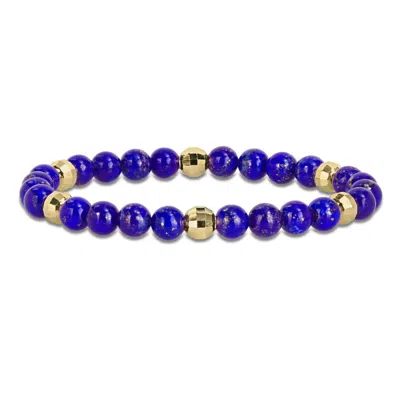 Amour Men's 19 1/5ct Tgw Lapis Yellow Plated Sterling Silver Stretchable Bead Bracelet - 8.5 In In Multi