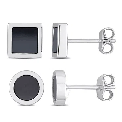Amour Men's 2-piece Set 1 5/8ct Tgw Hematite Square And Round Stud Earrings In Sterling Silver In White