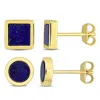Amour Men's 2-piece Set 1 5/8ct Tgw Lapis Square And Round Stud Earrings In Yellow Silver In Yellow