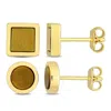 Amour Men's 2-piece Set 1 5/8ct Tigers Eye Square And Round Stud Earrings In Yellow Silver In Yellow