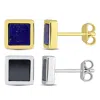 Amour Men's 2-piece Set 2ct Tgw Lapis And Hematite Square Stud Earrings In Yellow And Sterling Silve In Yellow