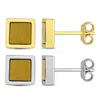 Amour Men's 2-piece Set 2ct Tgw Tigers Eye Square Stud Earrings In Yellow And Sterling Silver In Yellow