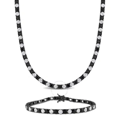 Amour Men's 2-piece Set 57ct Tgw Created White And Black Sapphire Tennis Necklace And Bracelet In Bl