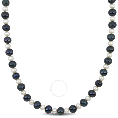 Amour Men's 5-8mm Cultured Freshwater Black And White Pearl Necklace Sterling Silver Clasp - 20 In.