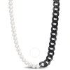 AMOUR AMOUR MEN'S 7-7.5MM CULTURED FRESHWATER PEARL AND CURB-LINK CHAIN NECKLACE IN BLACK RHODIUM PLATED S