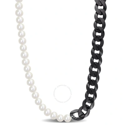 Amour Men's 7-7.5mm Cultured Freshwater Pearl And Curb-link Chain Necklace In Black Rhodium Plated S In White