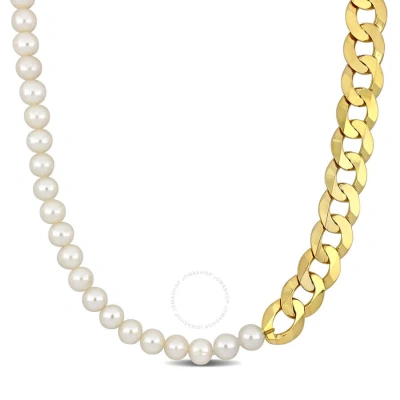 Amour Men's 7-7.5mm Cultured Freshwater Pearl And Curb-link Chain Necklace In Sterling Silver Yellow In Gold