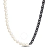 AMOUR AMOUR MEN'S 7-7.5MM CULTURED FRESHWATER RICE PEARL AND CURB-LINK CHAIN NECKLACE IN BLACK PLATED STER