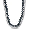 AMOUR AMOUR MEN'S 7.5-8MM CULTURED FRESHWATER BLACK PEARL AND DOUBLE CURB-LINK CHAIN 2-STRAND NECKLACE IN 