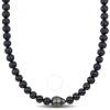 AMOUR AMOUR MEN'S 8.5-9MM CULTURED FRESHWATER BLACK PEARL 11.5-12MM TAHITIAN BAROQUE BLACK PEARL NECKLACE 