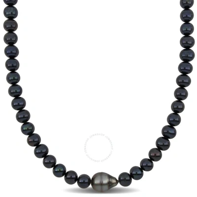 Amour Men's 8.5-9mm Cultured Freshwater Black Pearl 11.5-12mm Tahitian Baroque Black Pearl Necklace