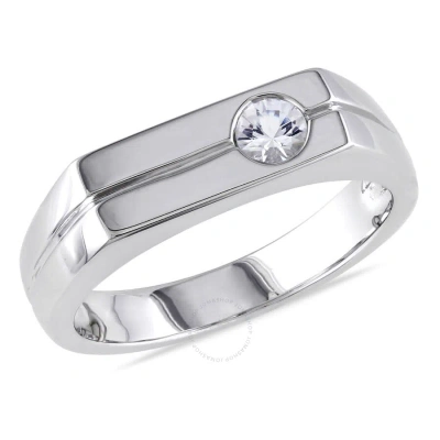 Amour Men's Bezel Set White Sapphire Ring In Sterling Silver
