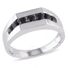 AMOUR AMOUR MEN'S CHANNEL SET BLACK SAPPHIRE RING IN STERLING SILVER