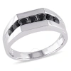 Amour Men's Channel Set Black Sapphire Ring In Sterling Silver In White