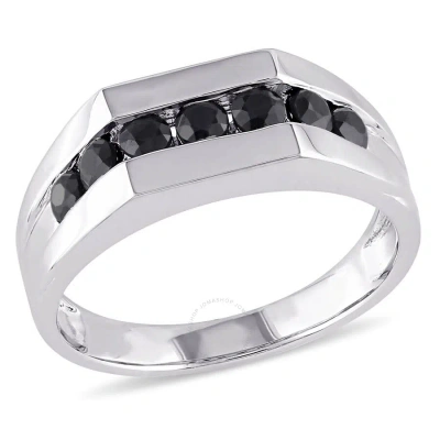 Amour Men's Channel Set Black Sapphire Ring In Sterling Silver In Metallic