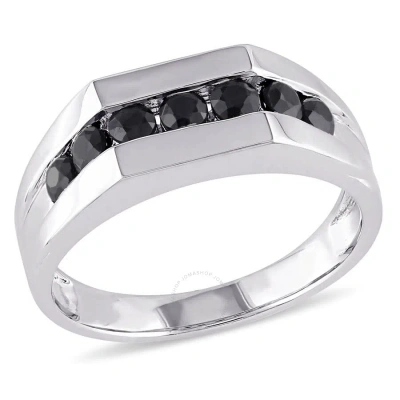 Amour Men's Channel Set Black Sapphire Ring In Sterling Silver In White