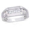 AMOUR AMOUR MEN'S CHANNEL SET CREATED WHITE SAPPHIRE RING IN STERLING SILVER