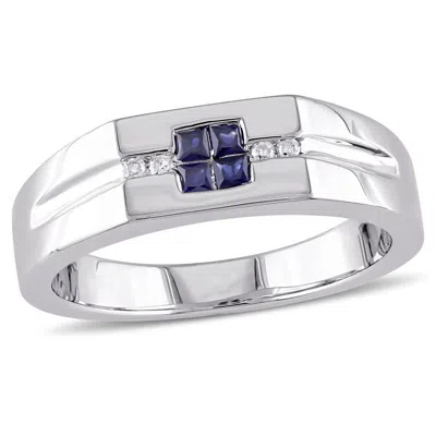 Amour Men's Diamond And Sapphire Ring In Sterling Silver