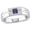 AMOUR AMOUR MEN'S DIAMOND AND SAPPHIRE RING IN STERLING SILVER