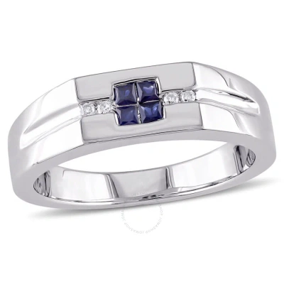 Amour Men's Diamond And Sapphire Ring In Sterling Silver In White