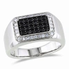 AMOUR AMOUR MEN'S HALO BLACK SPINEL AND WHITE SAPPHIRE SQUARE RING IN STERLING SILVER