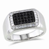 AMOUR AMOUR MEN'S HALO BLACK SPINEL AND WHITE SAPPHIRE SQUARE RING IN STERLING SILVER