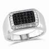 Amour Men's Halo Black Spinel And White Sapphire Square Ring In Sterling Silver In Black / Silver / White