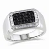 AMOUR AMOUR MEN'S HALO BLACK SPINEL AND WHITE SAPPHIRE SQUARE RING IN STERLING SILVER