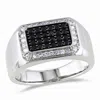 Amour Men's Halo Black Spinel And White Sapphire Square Ring In Sterling Silver In Black / Silver / White