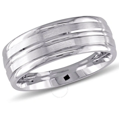 Amour Men's Striped Wedding Band In 14k White Gold (8 Mm)