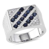 AMOUR AMOUR MEN'S WHITE AND BLUE SAPPHIRE SQUARE STATEMENT RING IN STERLING SILVER