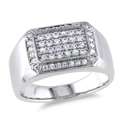 Amour Men's White Sapphire Square Ring In Sterling Silver In Silver / White