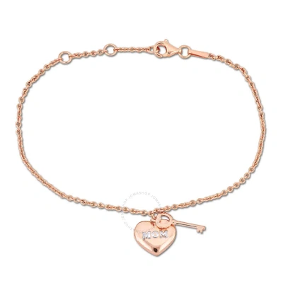 Amour Mom Heart & Key Charm Bracelet In 18k Rose Plated Sterling Silver In Gold