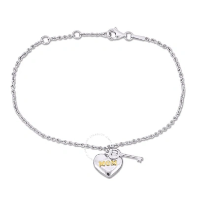Amour Mom Heart & Key Charm Bracelet In Sterling Silver In Metallic