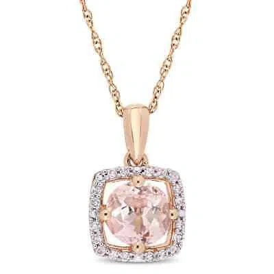 Pre-owned Amour Morganite And 1/10 Ct Tw Diamond Floating Halo Necklace In 10k Rose Gold In Check Description