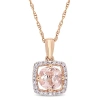 Amour Morganite And 1/10 Ct Tw Diamond Floating Halo Necklace In 10k Rose Gold In Gold / Rose / Rose Gold