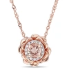 Amour Morganite And 1/10 Ct Tw Diamond Halo Flower Pendant With Chain In 10k Rose Gold In Gold / Gold Tone / Rose / Rose Gold / Rose Gold Tone