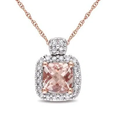 Pre-owned Amour Morganite And 1/10 Ct Tw Diamond Halo Necklace In 10k Rose Gold In Check Description