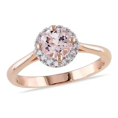 Pre-owned Amour Morganite And 1/10 Ct Tw Diamond Halo Ring In 10k Rose Gold In Check Description