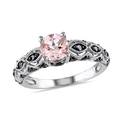 Pre-owned Amour Morganite And 1/4 Ct Tw Black Diamond Infinity Engagement Ring In 10k In Check Description