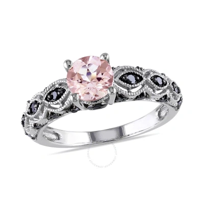 Amour Morganite And 1/4 Ct Tw Black Diamond Infinity Engagement Ring In 10k White Gold With Black Rh In Multi