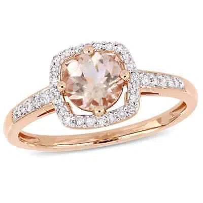 Pre-owned Amour Morganite And 1/7 Ct Tw Diamond Floating Halo Ring In 10k Rose Gold In Check Description