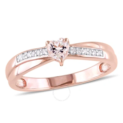 Amour Morganite And Diamond Accent Heart Ring In Rose Plated Sterling Silver In Pink
